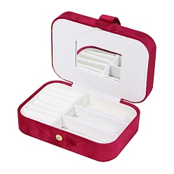 Красный Прямоугольный бархатный органайзер для ювелирных изделий, коробки для хранения украшений, с зеркалом внутри, для сережек, Кольца, Браслеты, , красные, 16x11x5 см