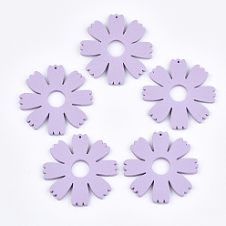 Лиловый Расписные деревянные подвески, цветок, сирень, 49.5x49x3 мм, отверстие : 1 мм