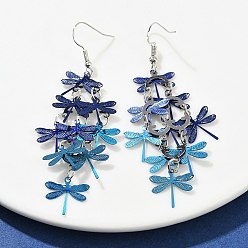 Темно-Голубой 430 серьги-подвески в виде стрекоз из нержавеющей стали, с железными крюками серьги, платина, глубокое синее небо, 75 мм