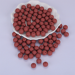 Sienna Round Silicone Focal Beads, Chewing Beads For Teethers, DIY Nursing Necklaces Making, Sienna, 15mm, Hole: 2mm