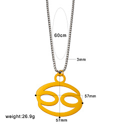 Рак Панк-стиль 304 Подвески из нержавеющей стали с изображением двенадцати созвездий и цепочками из нержавеющей стали в форме коробки, реальный 18 k позолоченный, рак, 23.62 дюйм (60 см), Кулон : 57x57 мм