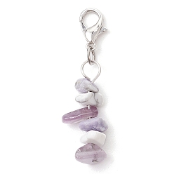 Смешанные камни Подвеска с натуральным хаулитом, аметистом и фиолетовой бирюзовой крошкой, Сплав с застежками когтя омара, 40 мм