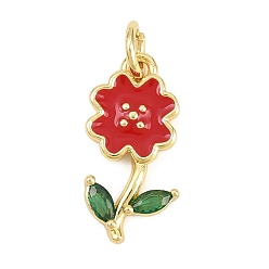 Красный Латунные микро проложить кубического циркония подвески, с эмалью, , долговечный, стойки покрытие, без свинца и без кадмия, реальный 18 k позолоченный, красные, 17x8.5x2.5 мм, отверстие : 3.2 мм