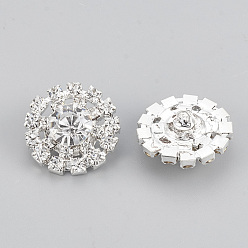 Silver 1-Hole Brass Rhinestone Shank Buttons, with Acrylic Rhinestone, Flat Round, Silver Color Plated, 17.5x9.5mm, Hole: 1mm