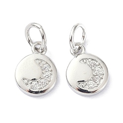 Платина Латунные микро проложить кубического циркония прелести, с целью перехода в кольце, долговечный, без свинца и без кадмия, плоские круглые с луной, Реальная платина, 9x7x2 мм