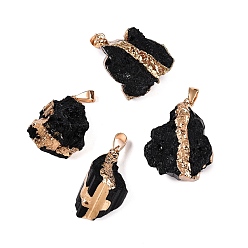 Турмалин Кулоны из необработанного натурального турмалина, подвески-самородки с латунным краем и железной фурнитурой, золотые, 30~40.5x22~34x14~19.5 мм, отверстие : 4x7.5 мм