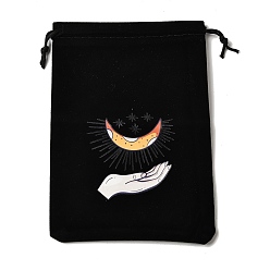 Луна Прямоугольные упаковочные мешочки из бархатной ткани с принтом, сумки с узором таро на завязках, чёрные, луна, 18.5x13.5x0.45 см