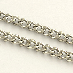 Stainless Steel Color 304 Stainless Steel Curb Chains, with Spool, Unwelded Twisted Chains, Stainless Steel Color, 6x4.5x1.2mm, about 82.02 Feet(25m)/roll
