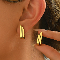 Золотой Геометрические серьги-гвоздики из нержавеющей стали с тройным стержнем, золотые, 20x7 мм