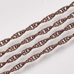 Красная Медь Сингапурские паяные латунные покрытые железом цепи, цепи водных волн, с катушкой, Красная медь, 2x1x0.2 мм, около 328.08 футов (100 м) / рулон
