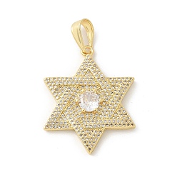 Настоящее золото 18K Латунные микро проложить кубического циркония подвески, звезды прелести, стойки покрытие, без кадмия и без свинца, долговечный, реальный 18 k позолоченный, 32.5x26x4 мм, отверстие : 8x4.5 мм
