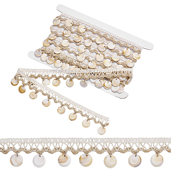 Плоский Круглый 3.3 ярдов полиэстеровой бахромы кружевной ленты, с отделкой из смолы, плоско-круглые, 1-3/8 дюйм (36 мм)