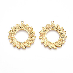Настоящее золото 18K 304 подвески из нержавеющей стали, ионное покрытие (ip), подвески в виде венков из листьев, реальный 18 k позолоченный, 33x30x2 мм, отверстие : 2 мм