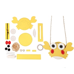 Yellow DIY Cartoon Crab Knitting Crossbody Bags Set, Including PU Leather Bag Materials, Yellow, 105x115x40mm