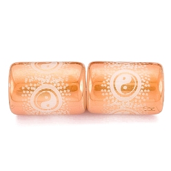 Saumon Clair Perles en verre electroplate, colonne à motif yin-yang, saumon clair, 11.5~12x8~8.5mm, Trou: 1.2~1.4mm