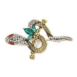 Античное Золото Броши из змеиного сплава со стразами для одежды рюкзака, античное золото , 36x59.5 мм