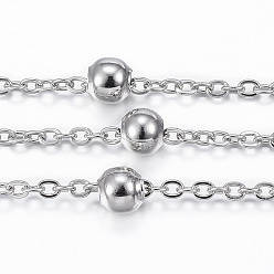 Нержавеющая Сталь Цвет Устойчивы к потускнению 304 цепи из нержавеющей стали, спутниковые сети, со стальными бусинами, пайки, с катушкой, Плоско-овальные, цвет нержавеющей стали, 2x1.5x0.2 мм, около 32.8 футов (10 м) / рулон