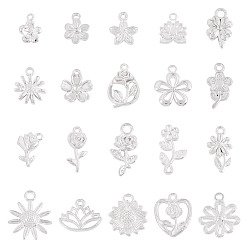 Серебро Комплекты подвески из сплава, смешанный цветок, серебряные, 12~23x8~18x1.3~4.5 мм, отверстие : 1~2.5 мм, 17 г / набор