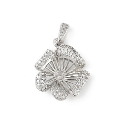 Платина Латунные микро-паве прозрачные кубические цирконии европейские подвески-шармы, привязка поручительств, за половину пробурено бисера, цветок, без свинца и без кадмия, долговечный, платина, 23x19x6.5 мм, отверстие : 5.5x2.2 мм