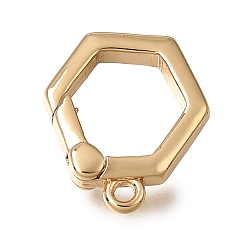 Real 18K Gold Plated Brass Spring Gate Rings,  Hexagon, Nickel Free, Real 18K Gold Plated, 12x11.5x2mm, Hole: 1.2mm