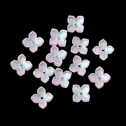 Pink Окрашенные и нагретые стеклянные колпачки для бусин, 4-лепестков цветка, розовые, 10x10x3.5 мм, отверстие : 1.4 мм