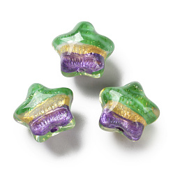 Зеленый лайм Прозрачные акриловые бусины с градиентным цветом, нарисованные вручную, звезда, зеленый лайм, 19.5x21.5x16 мм, отверстие : 2.3 мм
