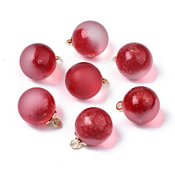 Светло-Вишневый Двухцветные прозрачные стеклянные подвески, с петлей из латуни, покрытой светлым золотом, матовые, с блеском порошок, круглые подвески, светло-вишневый, 16x12 мм, отверстие : 2 мм