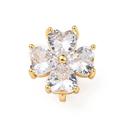 Золотой Многожильные звенья из латуни с цветочным паве, прозрачные фианиты, золотые, 12x11x3 мм, отверстие : 1.5 мм