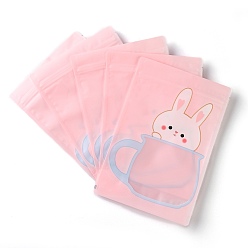 Кролик Пластиковая сумка с замком на молнии, сумки для хранения, мешок с самоуплотнением, верхнего уплотнения, с окном в форме чашки, прямоугольные, розовые, Картина кролика, 23.2x16x0.15 см, односторонняя толщина: 3.9 мил(0.1мм)