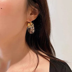 Прозрачный U-образные серьги-кольца из ретро-сплава и смолы, золотые, прозрачные, 33x38 мм