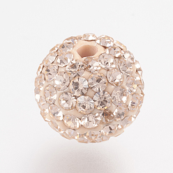 362_Light Peach Czech Rhinestone Beads, PP13(1.9~2mm), Pave Disco Ball Beads, Polymer Clay, Round, 362_Light Peach, 9.5~10mm, Hole: 1.8mm, about 60~70pcs rhinestones/ball