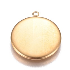 Golden Ion Plating(IP) 304 Stainless Steel Pendant Cabochon Settings, Plain Edge Bezel Cups, Flat Round, Golden, Tray: 20mm, 24.5x21.8x2mm, Hole: 1.8mm