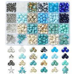 (52) Непрозрачная лаванда Набор для поиска поделок для изготовления ювелирных изделий, включая круглые бусины из синтетического смешанного камня, пластика, стекла и акрила, Подвески из сплава , разноцветные, 8 мм, отверстие : 1 мм