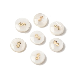 Symbol Натуральные пресноводные ракушки, плоские круглые бусины, с золотистыми латунными пластинами, цвет морской раковины, знак доллара, 8x3.5 мм, отверстие : 0.9 мм