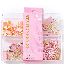 Pink Plastic & Metal Push Pins & Paper Clips & Clips Assorted Kit, for Photos Wall, Maps, Bulletin Board, Pink, 100x125x30mm, 215pcs/box