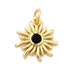 Черный Солнце латунных микро проложить Цирконом подвески, стойки покрытие, долговечный, без кадмия и без свинца, золотые, с целью перехода в кольце, чёрные, 15x14x2.5 мм, отверстие : 3.3 мм