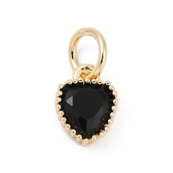 Черный Латунные микро проложить кубического циркония подвески, сердце прелести, стойки покрытие, долговечный, с целью перехода в кольце, чёрные, 9x7x3.5 мм