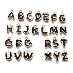 Черный Сплав эмали прелести, буква аз ~ г очарование, золотой свет, чёрные, 10~12.5x6.5~10x1.5 мм, отверстие : 1.2 мм