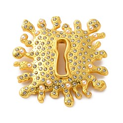 Golden Alloy Rhinestone Lapel Pin Brooches for Clothes, Square Lock, with Imitation Pearl, Golden, 40x39mm