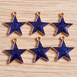 Королевский синий Подвески из блестящего сплава с эмалью, золотой свет, звезда очарование, королевский синий, 18x16 мм, 10 шт / комплект