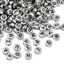 Серебро Непрозрачные акриловые бусины, плоские круглые с буквы, серебряные, 7x3.5 мм, отверстие : 1.5 мм, Около 3600 шт / 500 г