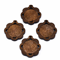 Coconut Brown Spray Painted Wooden Pendant Cabochon Settings, Pendant Base, Flower, Coconut Brown, Tray: 25mm, 38.5x36x5mm, Hole: 2.5mm