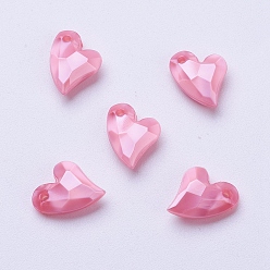 Pink Акриловые подвески, имитации жемчуга, сердце, граненые, розовые, 14x12x4 мм, отверстие : 1 мм