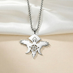 Stainless Steel Color 201 Stainless Steel Triple Moon Goddess Pendant 304 Stainless Steel Box Chain Necklaces, Tarnish Free, Stainless Steel Color, 23.62 inch(60cm)