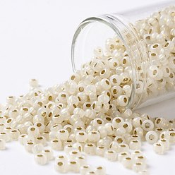 (751) 24K Gold Lined Opal TOHO Round Seed Beads, Japanese Seed Beads, (751) 24K Gold Lined Opal, 8/0, 3mm, Hole: 1mm, about 10000pcs/pound