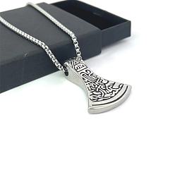 Нержавеющая Сталь Цвет Ожерелья из нержавеющей стали с подвеской в виде топора в стиле викинга для мужчин, цвет нержавеющей стали