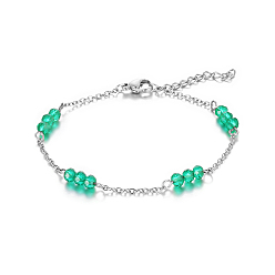 Нержавеющая Сталь Цвет Регулируемый 304 браслет из нержавеющей стали со стеклянными бусинами для женщин, цвет нержавеющей стали, 7.87 дюйм (20 см)