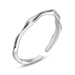 Platinum Rhodium Plated 925 Sterling Silver Cuff Rings, Open Rings, Platinum, Size 7, 17mm