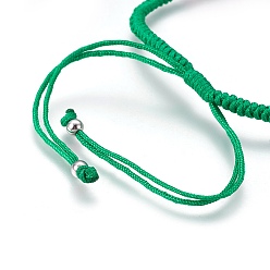 Green Nylon Cord Braided Bead Bracelets Making, with Brass Beads, Long-Lasting Plated, Real Platinum Plated, Green, 10-1/4 inch~11-5/8 inch(26~29.6cm)