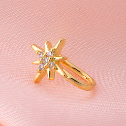 Звезда Латунные микро-паве прозрачные кубические цирконии клипсы на носовые кольца, золотые, звезда, 12 мм, штифты : 0.6 мм